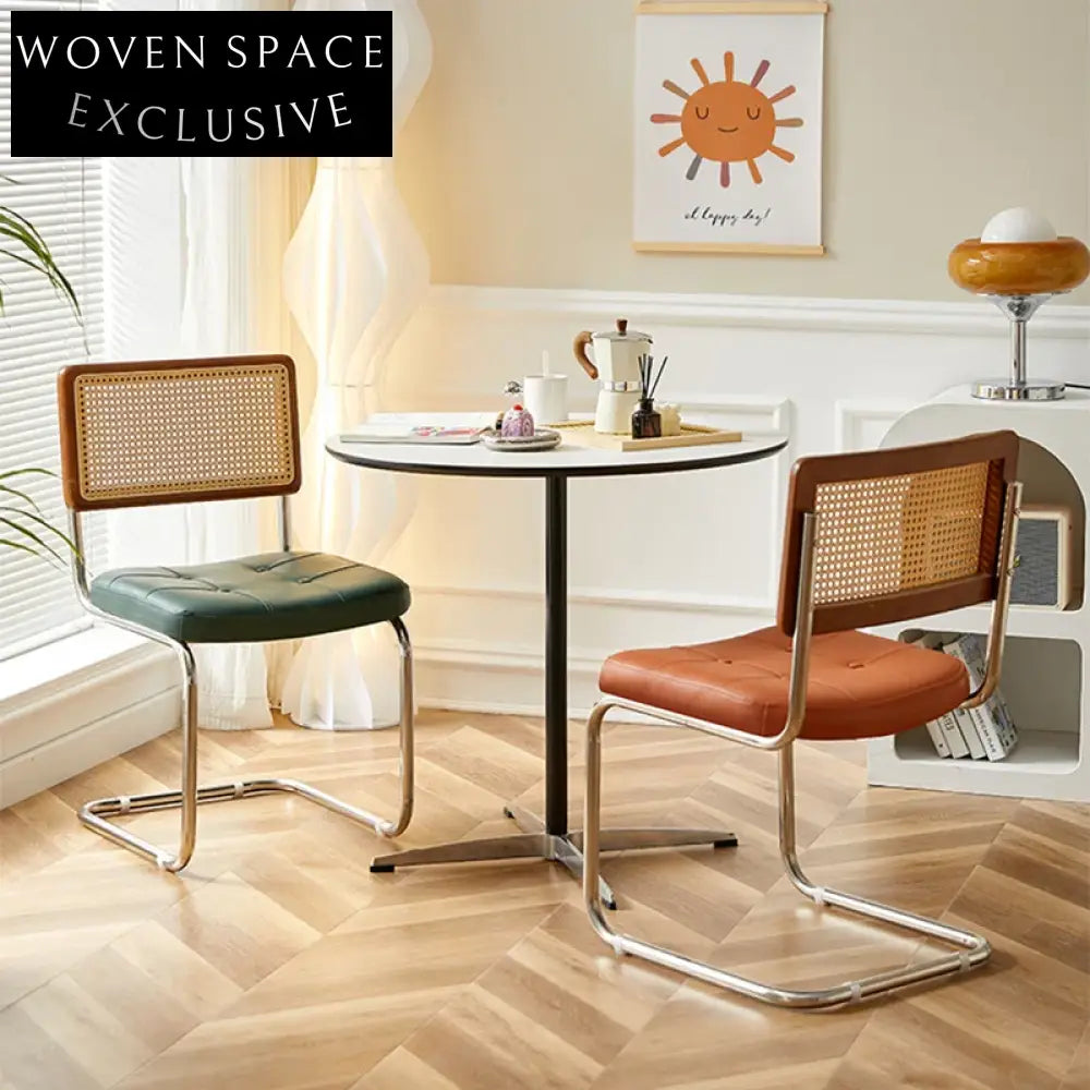 Luxury Modern Metal Frame Rattan Back Armless Dining Accent Chair