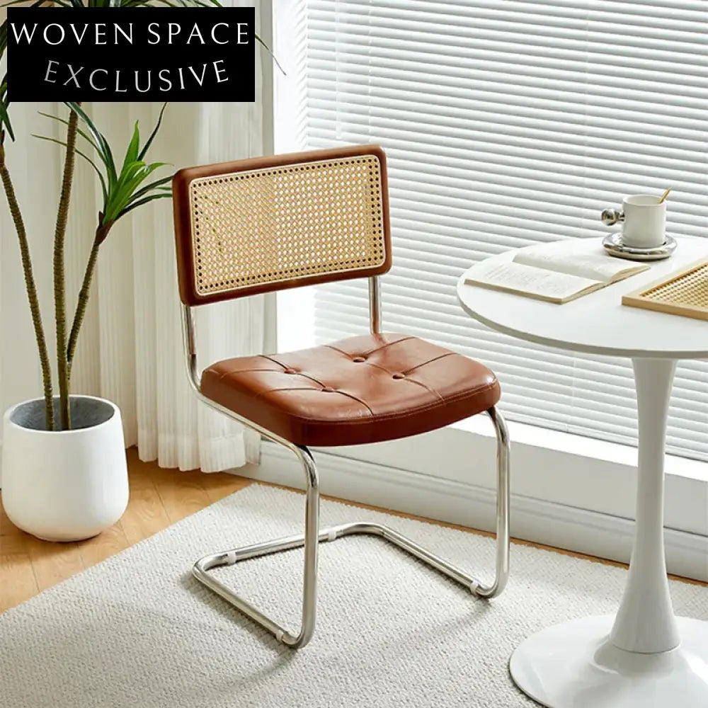 Luxury Modern Metal Frame Rattan Back Armless Dining Accent Chair