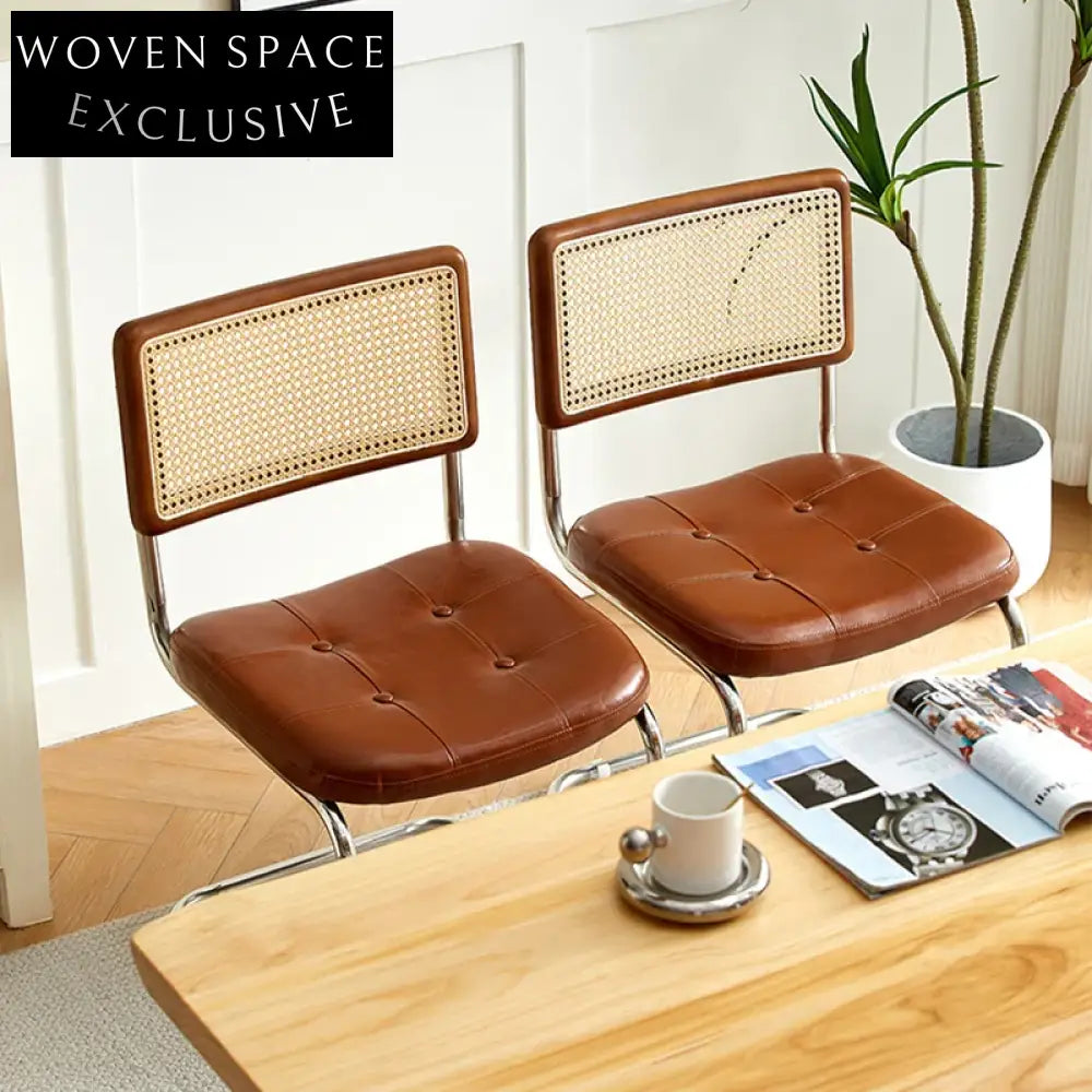 Luxury Modern Metal Frame Rattan Back Armless Dining Accent Chair