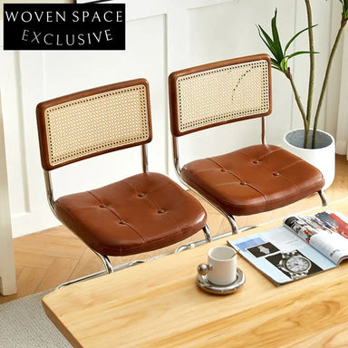 Luxury Modern Metal Frame Rattan Back Armless Dining Accent Chair