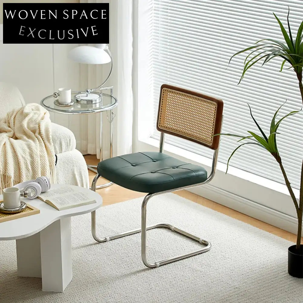 Luxury Modern Metal Frame Rattan Back Armless Dining Accent Chair