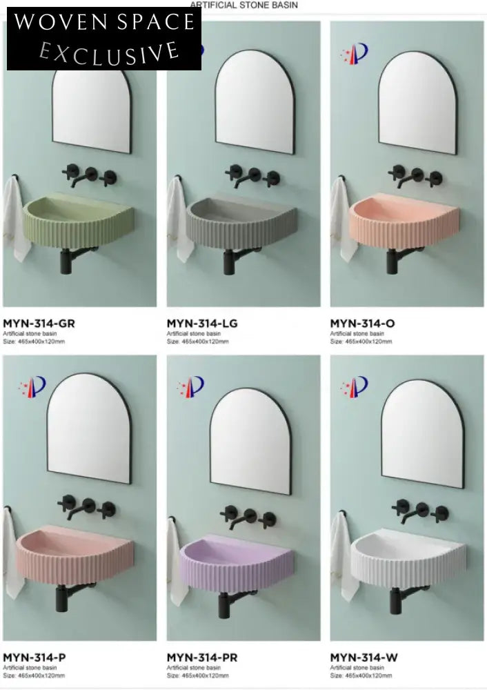 Luxury Modern Mint Green Wall Hung Artificial Stone Bathroom Wash Basin