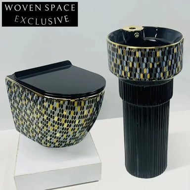 Luxury Modern Mosaic Pattern Floor-Mounted Ceramic Pedestal Bathroom Wash Basin