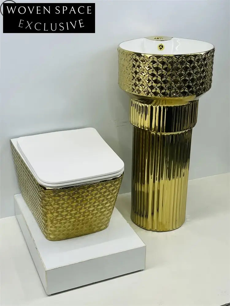 Luxury Modern Mosaic Pattern Floor-Mounted Ceramic Pedestal Bathroom Wash Basin