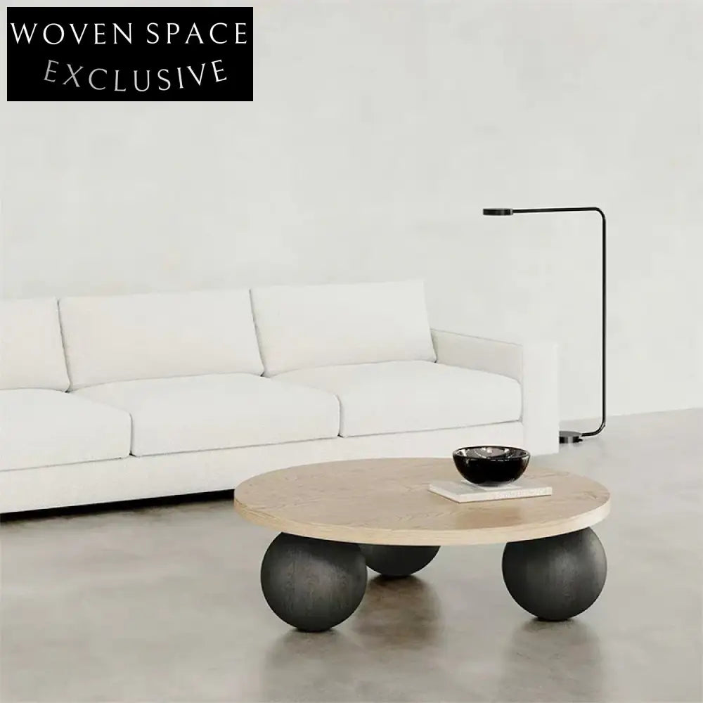 Luxury Modern Nordic Solid Wood Low Living Room Ball Base Coffee Table