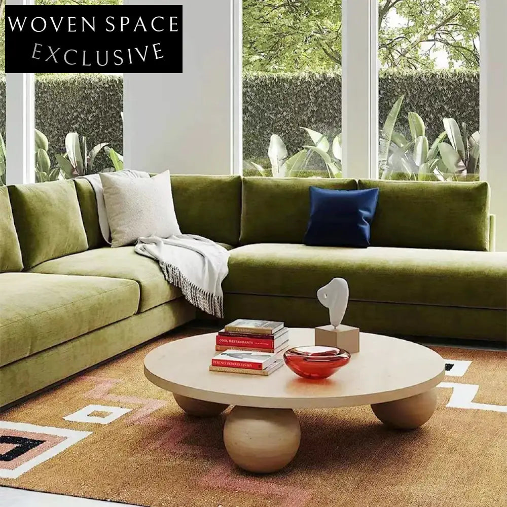 Luxury Modern Nordic Solid Wood Low Living Room Ball Base Coffee Table