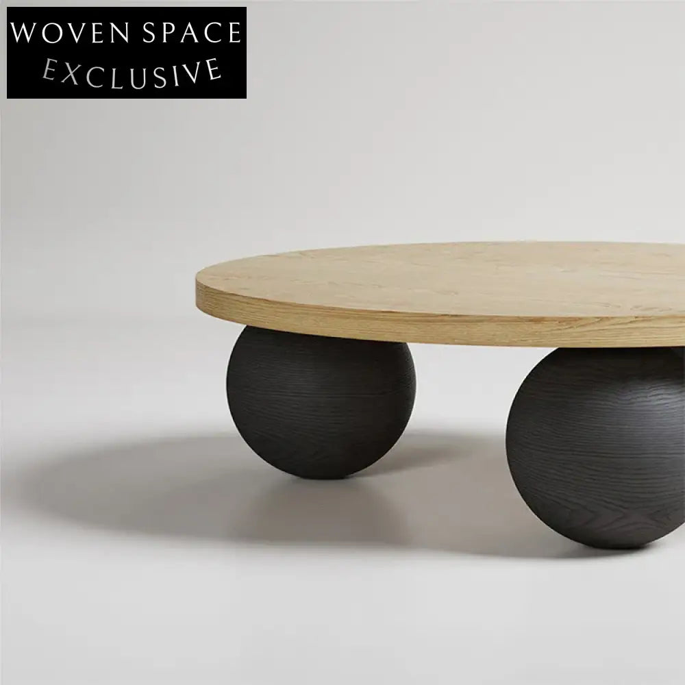 Luxury Modern Nordic Solid Wood Low Living Room Ball Base Coffee Table