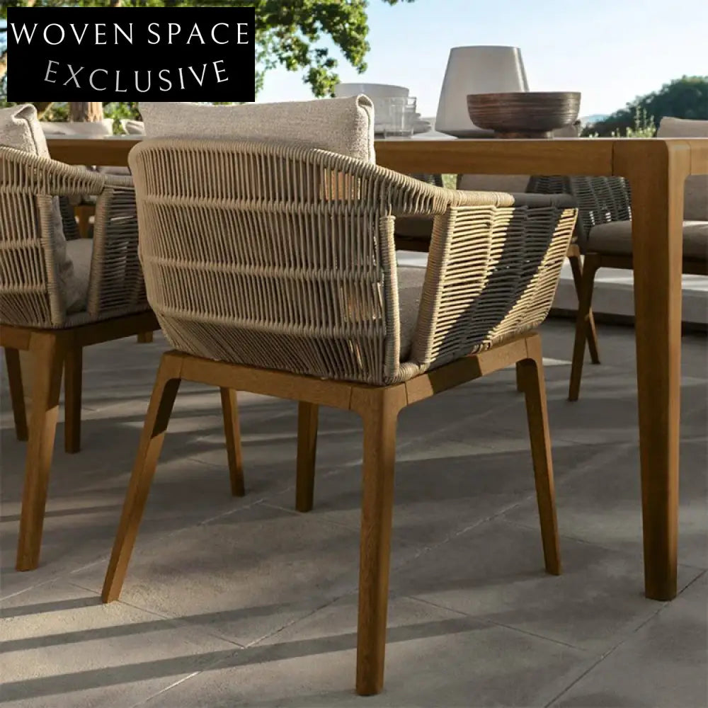 Luxury Modern Outdoor Dining Chair with Braided Rope and Teak Wood Legs