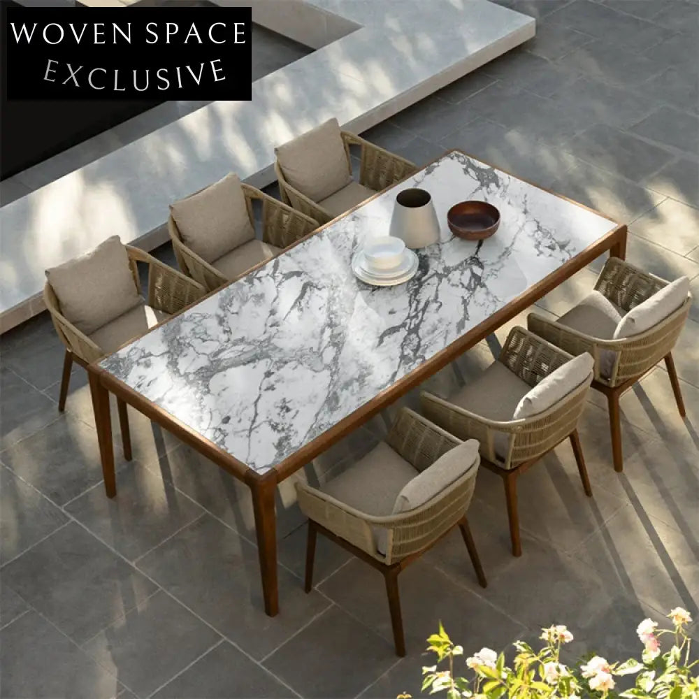 Luxury Modern Outdoor Dining Chair with Braided Rope and Teak Wood Legs