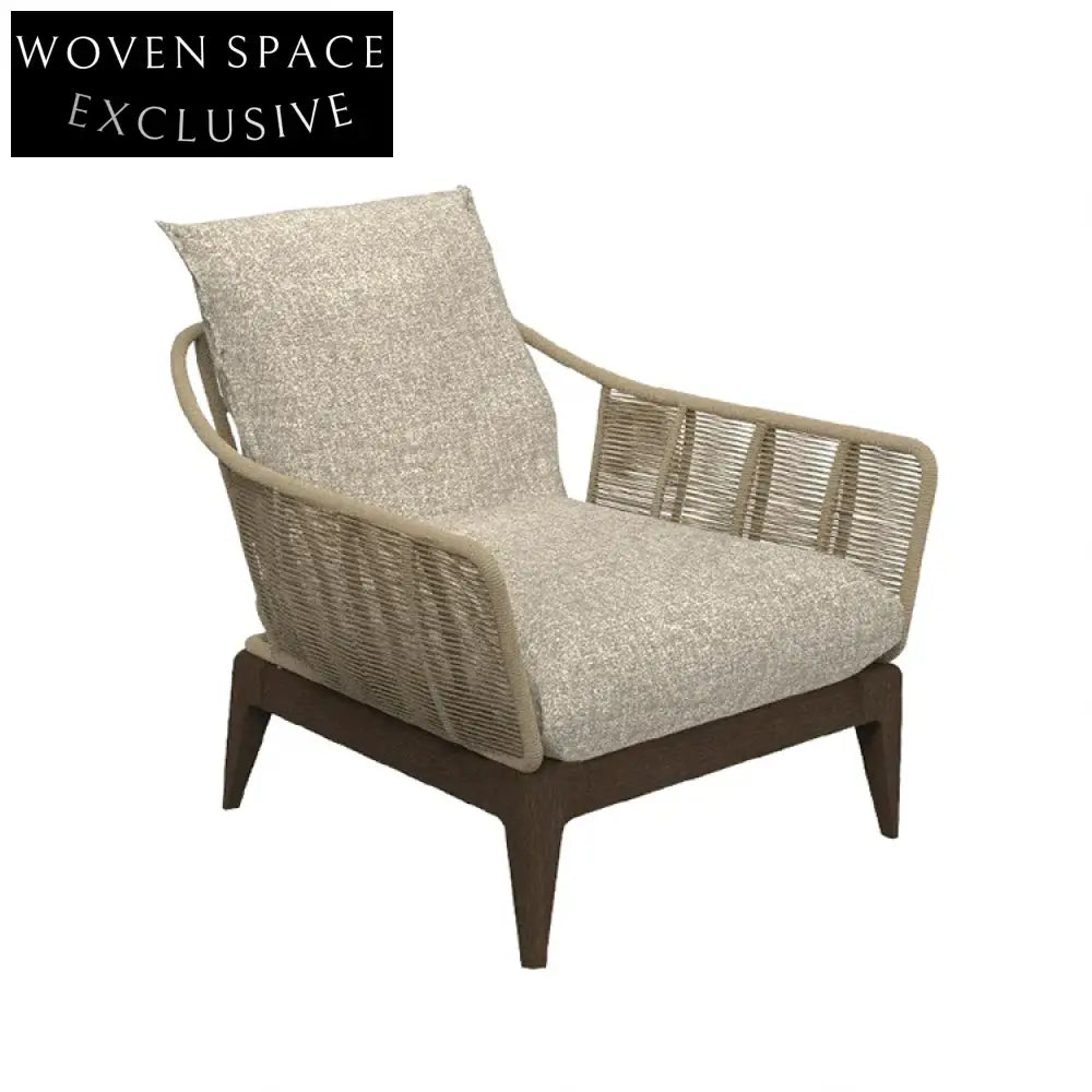 Luxury Modern Outdoor Dining Chair with Braided Rope and Teak Wood Legs