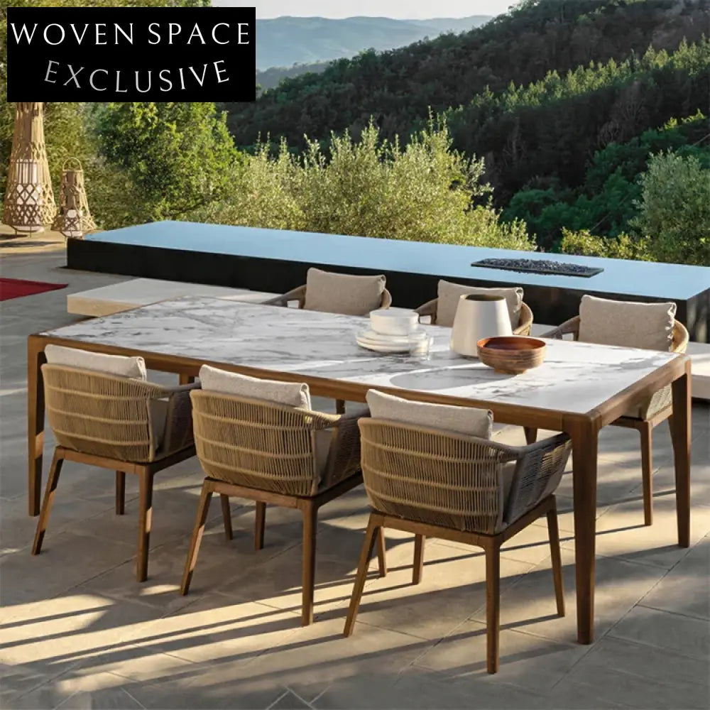 Luxury Modern Outdoor Dining Chair with Braided Rope and Teak Wood Legs