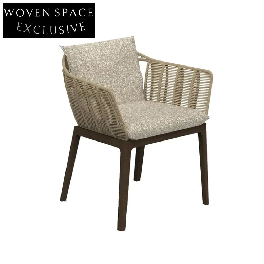 Luxury Modern Outdoor Dining Chair with Braided Rope and Teak Wood Legs