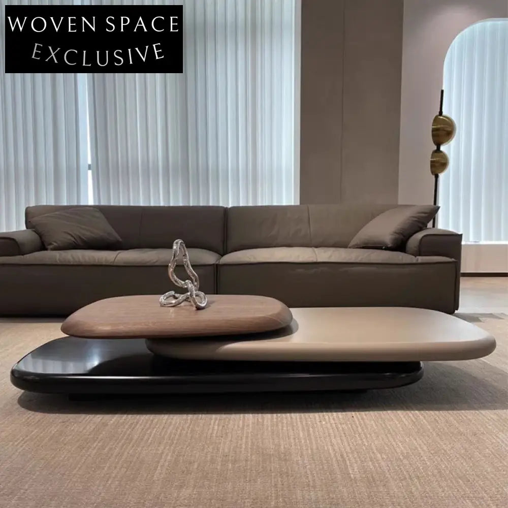 Luxury Modern Rotatable Wood Coffee Table Set for Living Room