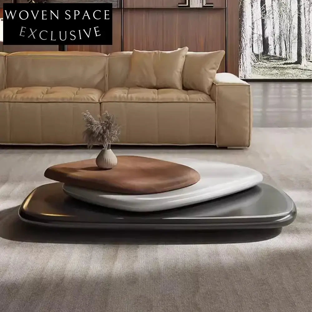 Luxury Modern Rotatable Wood Coffee Table Set for Living Room