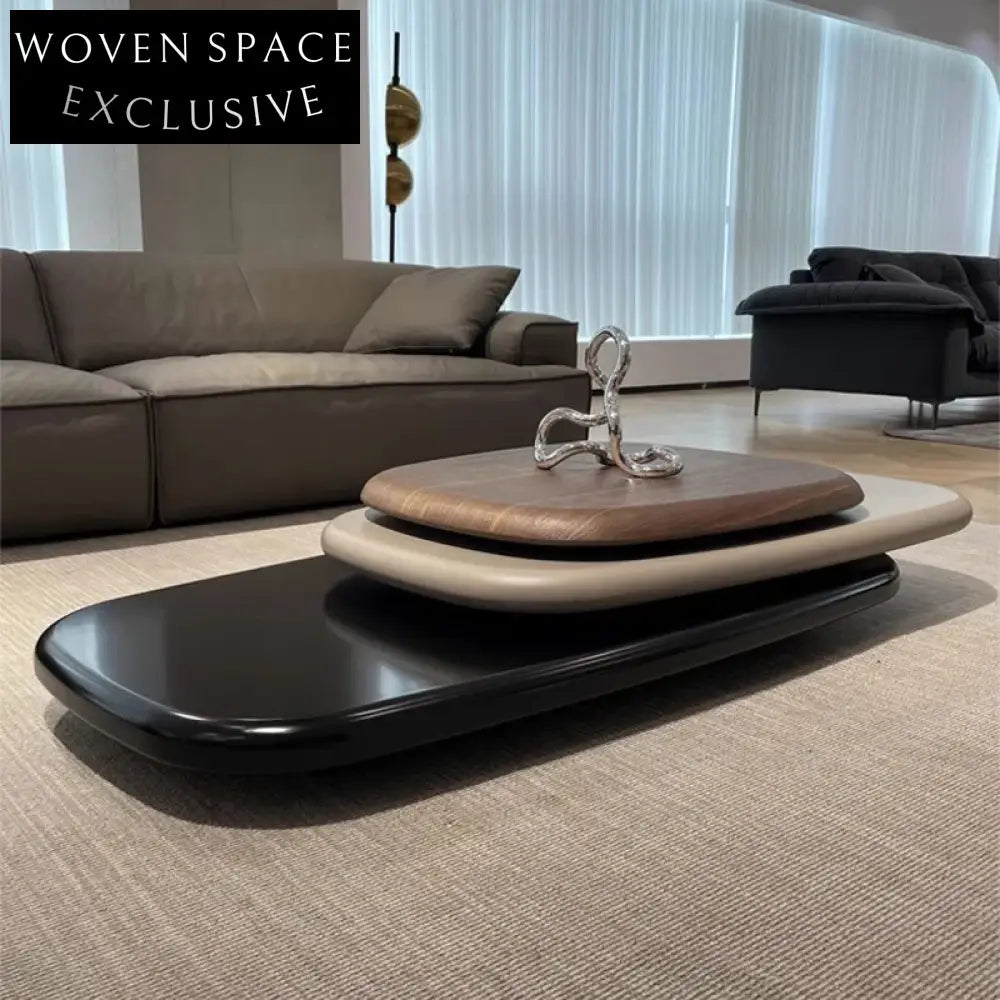 Luxury Modern Rotatable Wood Coffee Table Set for Living Room