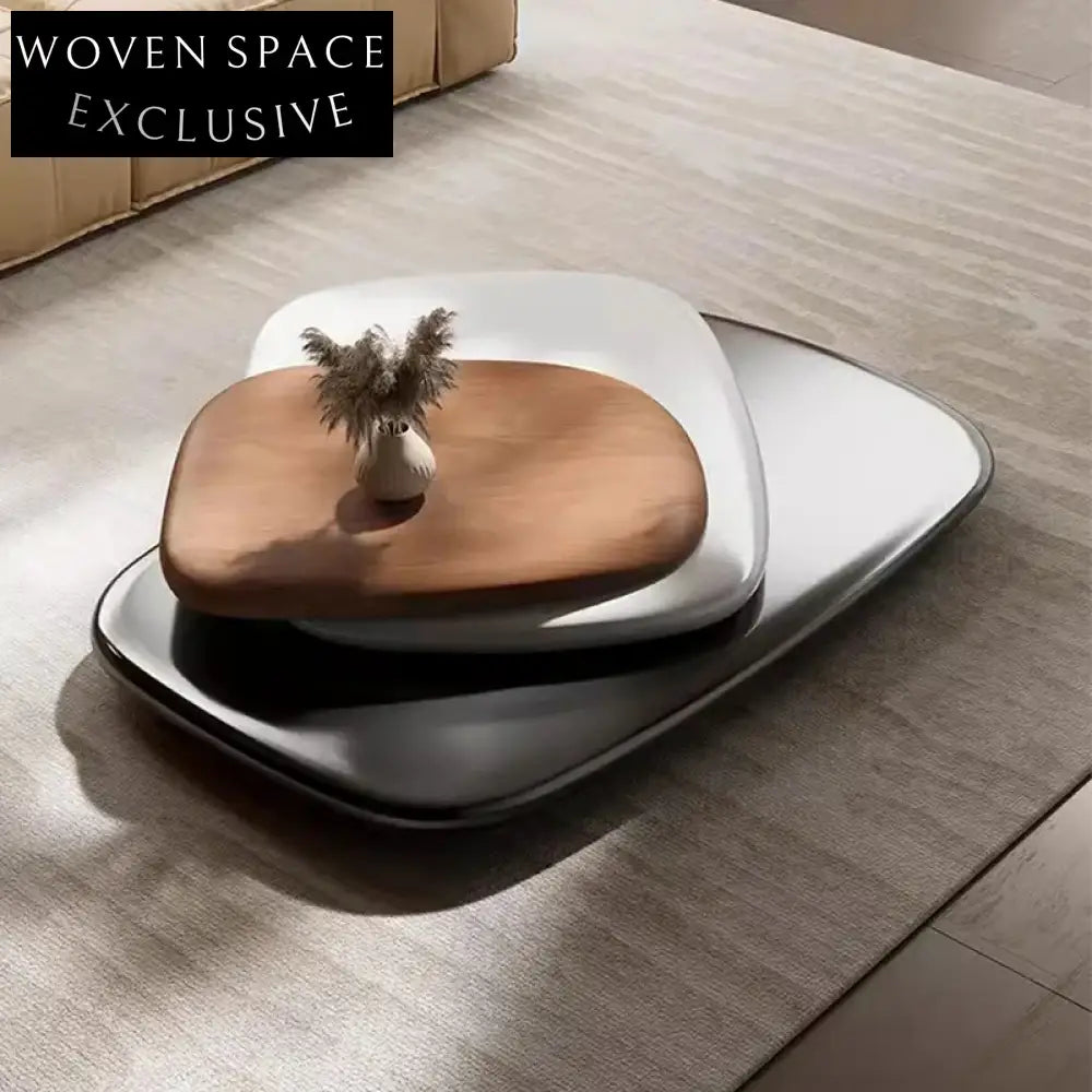 Luxury Modern Rotatable Wood Coffee Table Set for Living Room