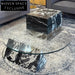 Luxury Modern Round Black Marble Coffee Table Set with Glass Top