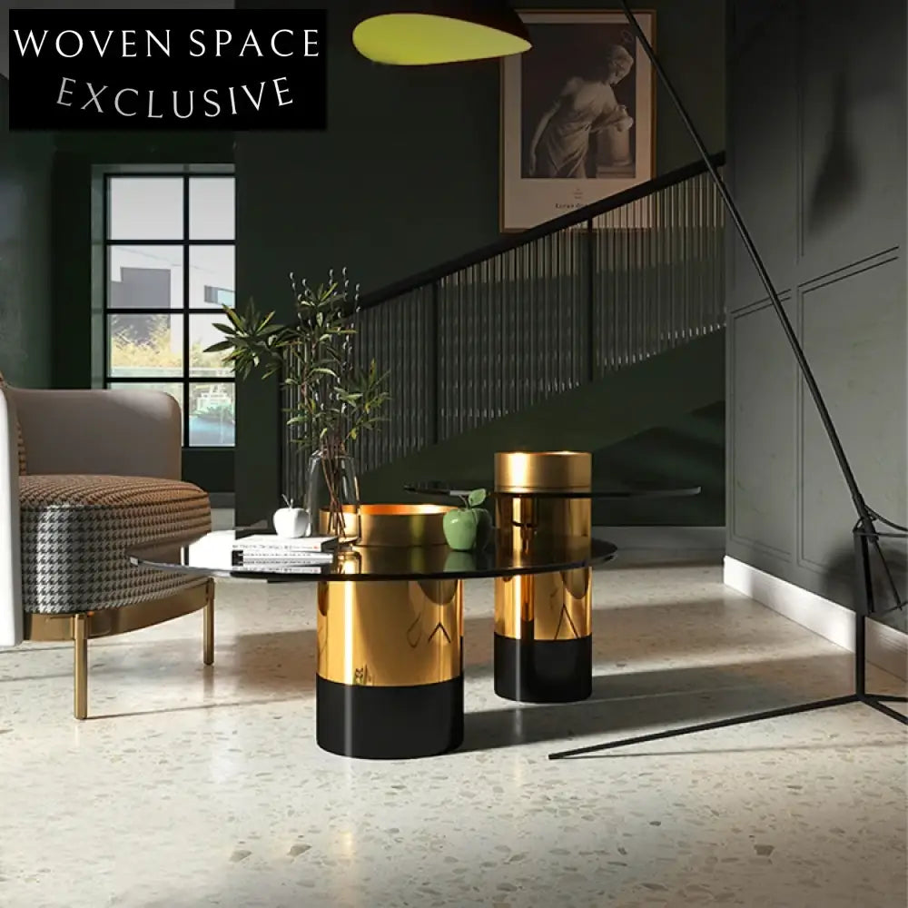 Luxury Modern Round Coffee Table with Glass Top & Stainless Steel Base