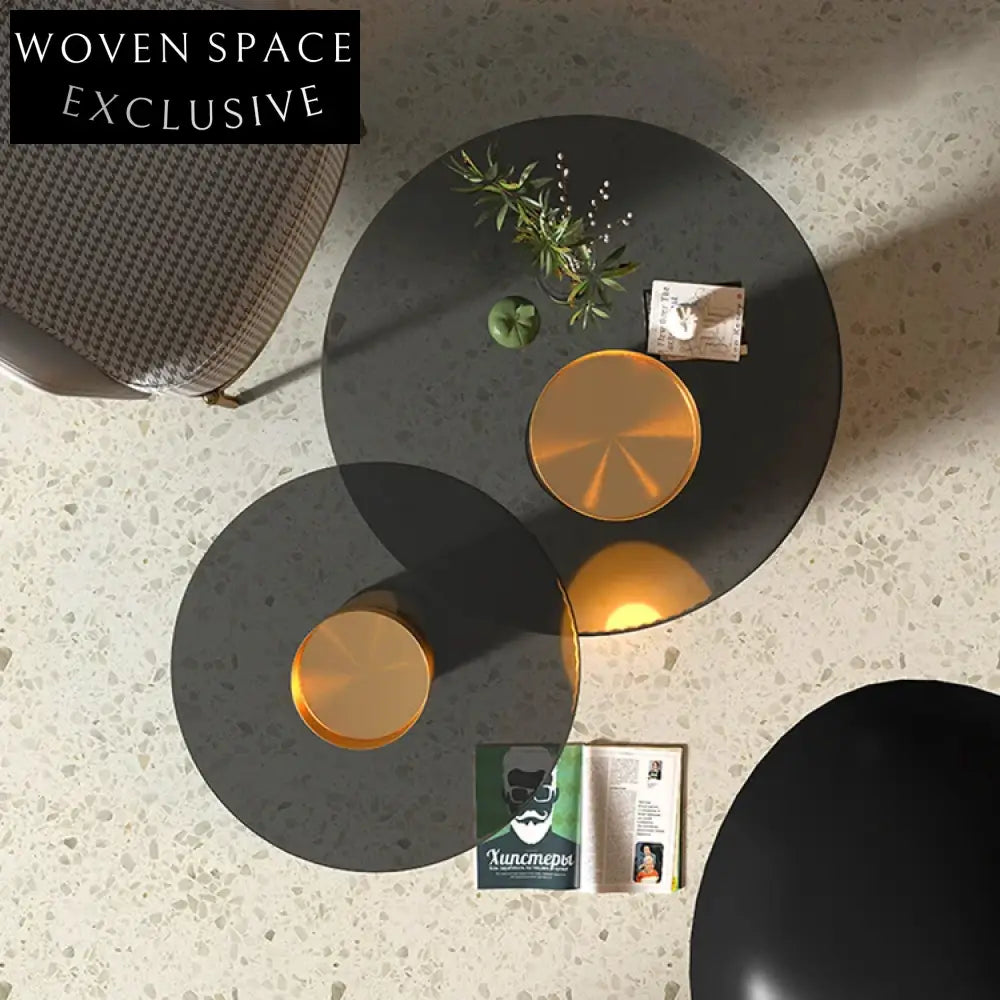 Luxury Modern Round Coffee Table with Glass Top & Stainless Steel Base