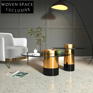 Luxury Modern Round Coffee Table with Glass Top & Stainless Steel Base