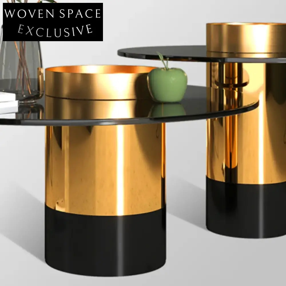 Luxury Modern Round Coffee Table with Glass Top & Stainless Steel Base