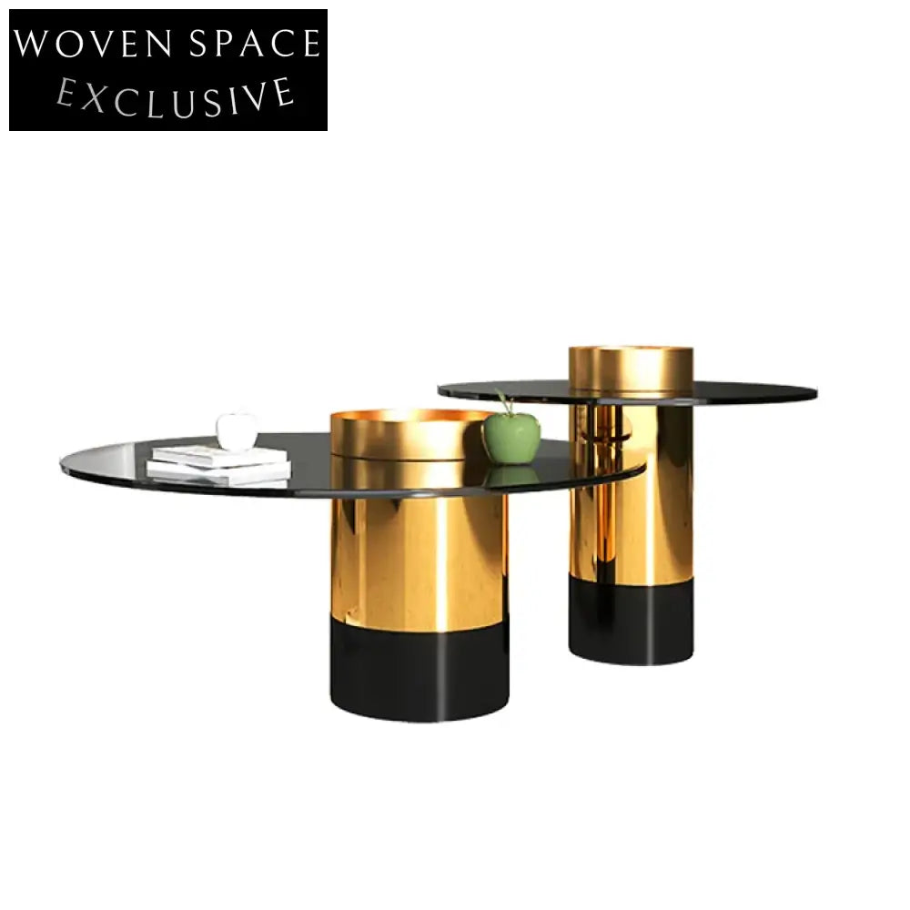 Luxury Modern Round Coffee Table with Glass Top & Stainless Steel Base