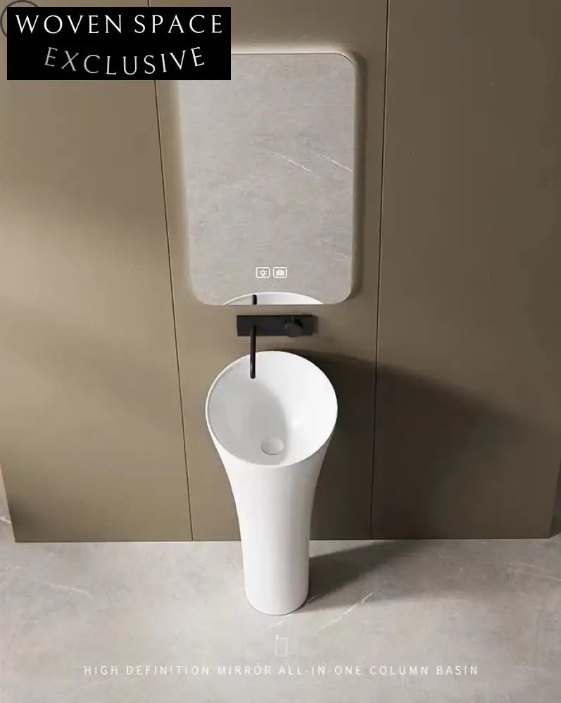 Luxury Modern Round Freestanding Ceramic Pedestal Sink with Elegant Gold Accents