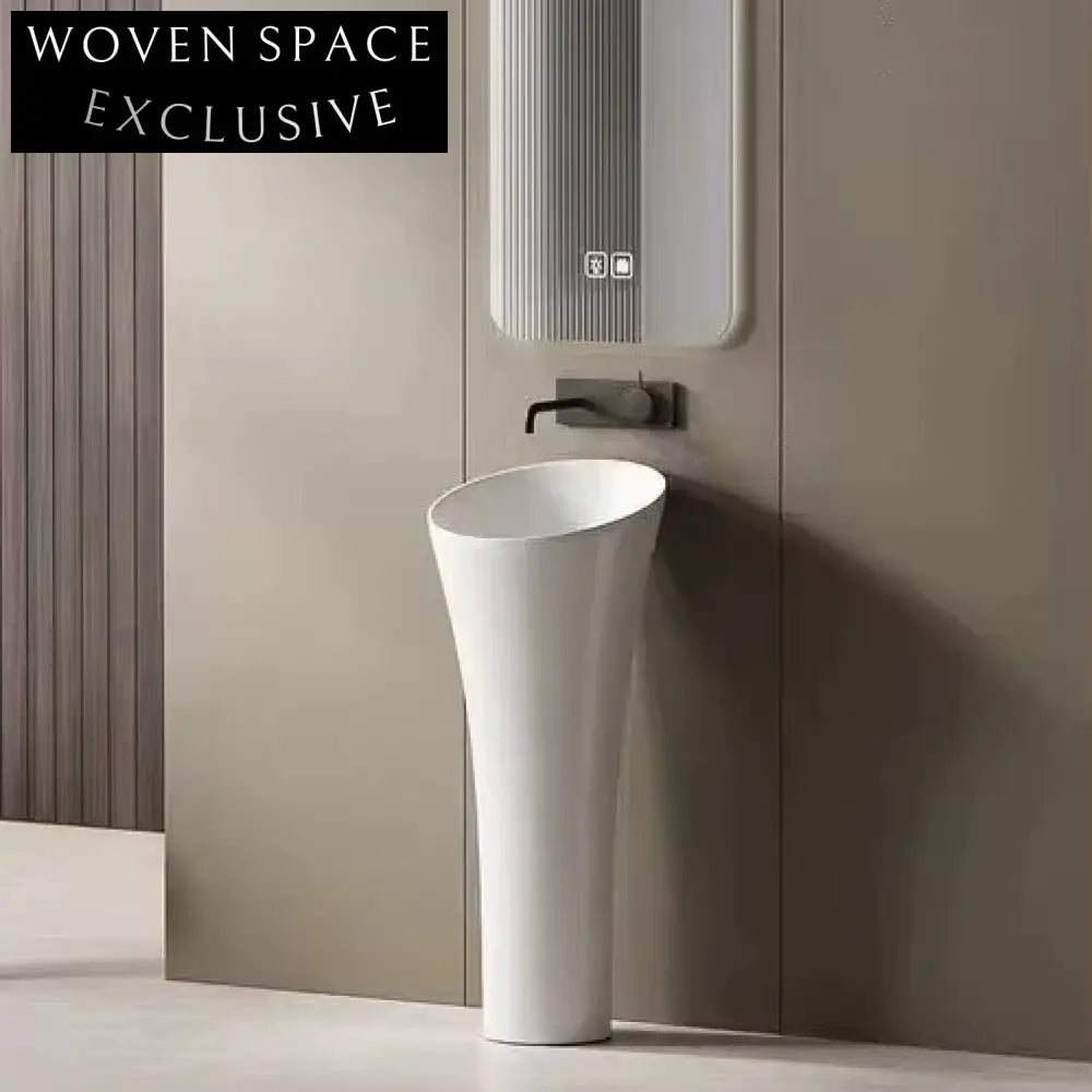 Luxury Modern Round Freestanding Ceramic Pedestal Sink with Elegant Gold Accents