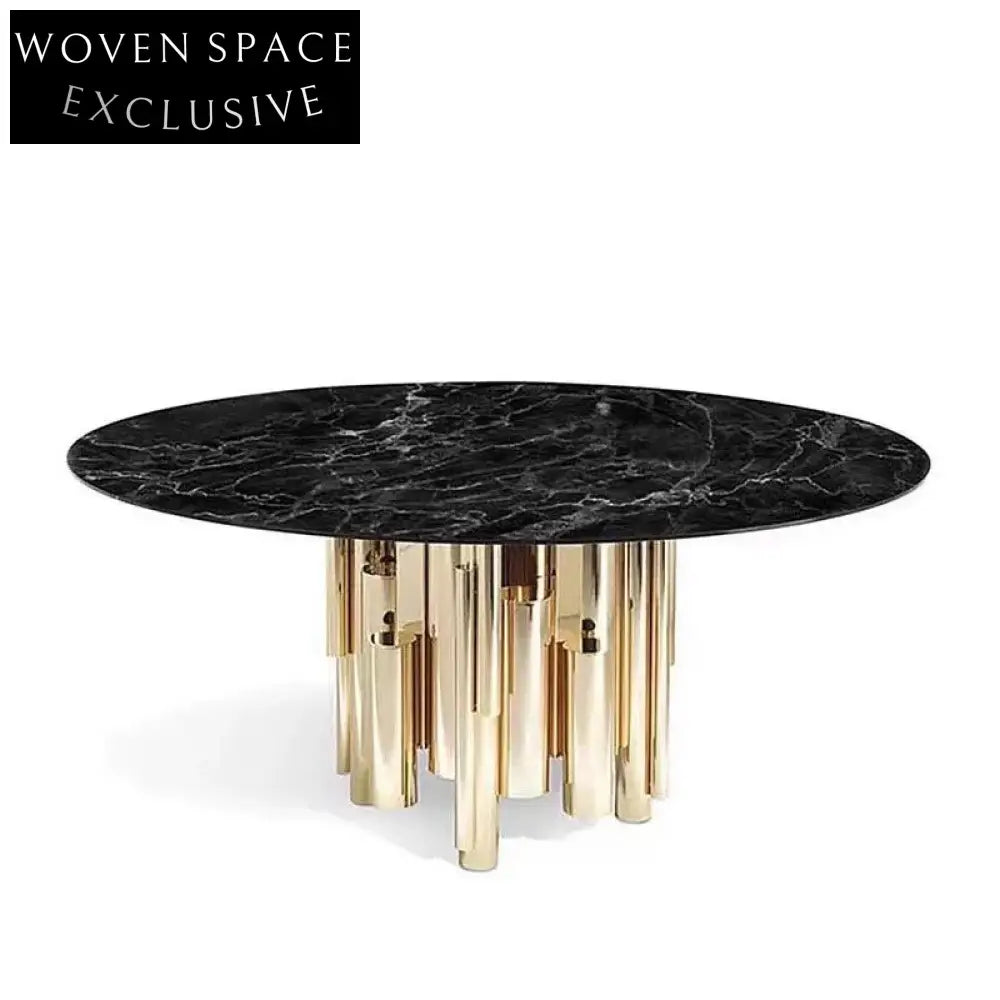 Luxury Modern Round Glass Dining Table, Stainless Steel Base, Six Seats