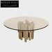 Luxury Modern Round Glass Dining Table, Stainless Steel Base, Six Seats