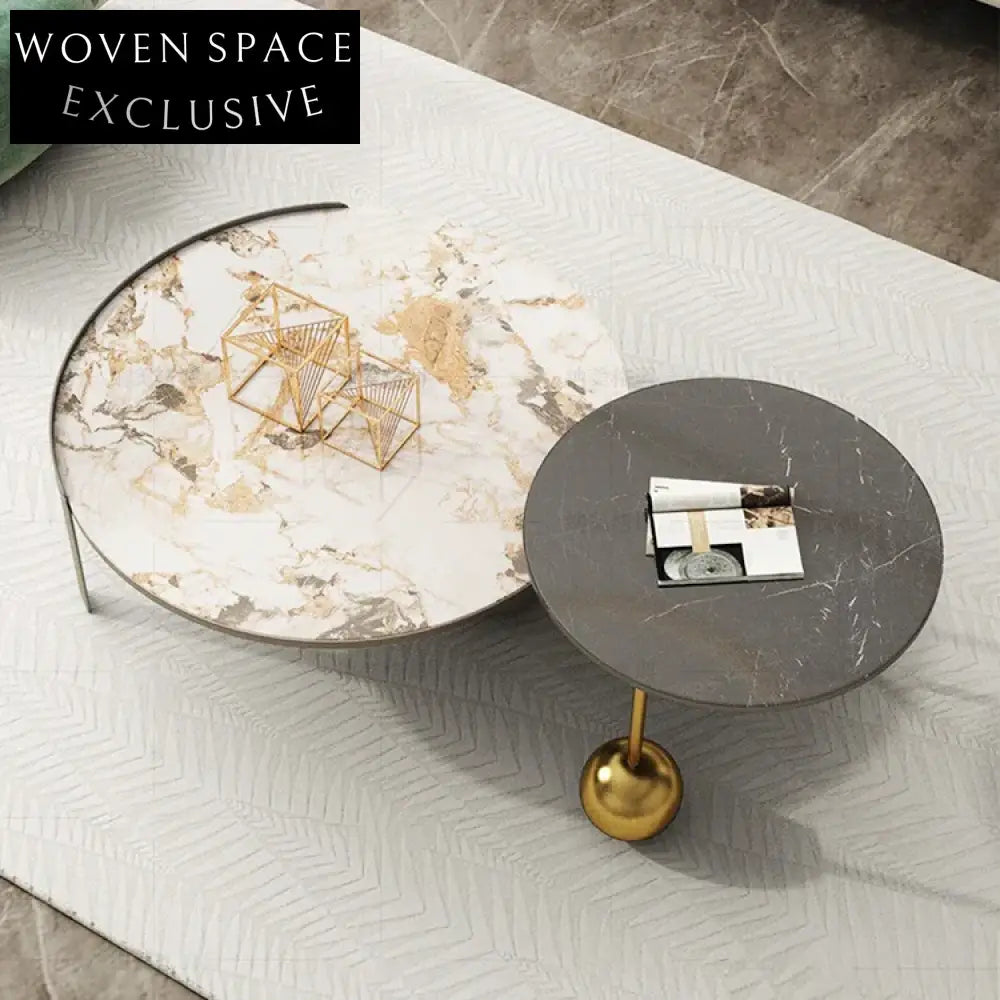 Luxury Modern Round Marble Top Coffee Table, Stainless Steel Base Accent Table
