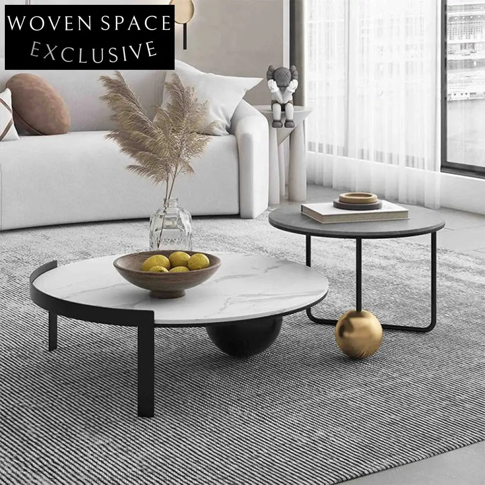 Luxury Modern Round Marble Top Coffee Table, Stainless Steel Base Accent Table