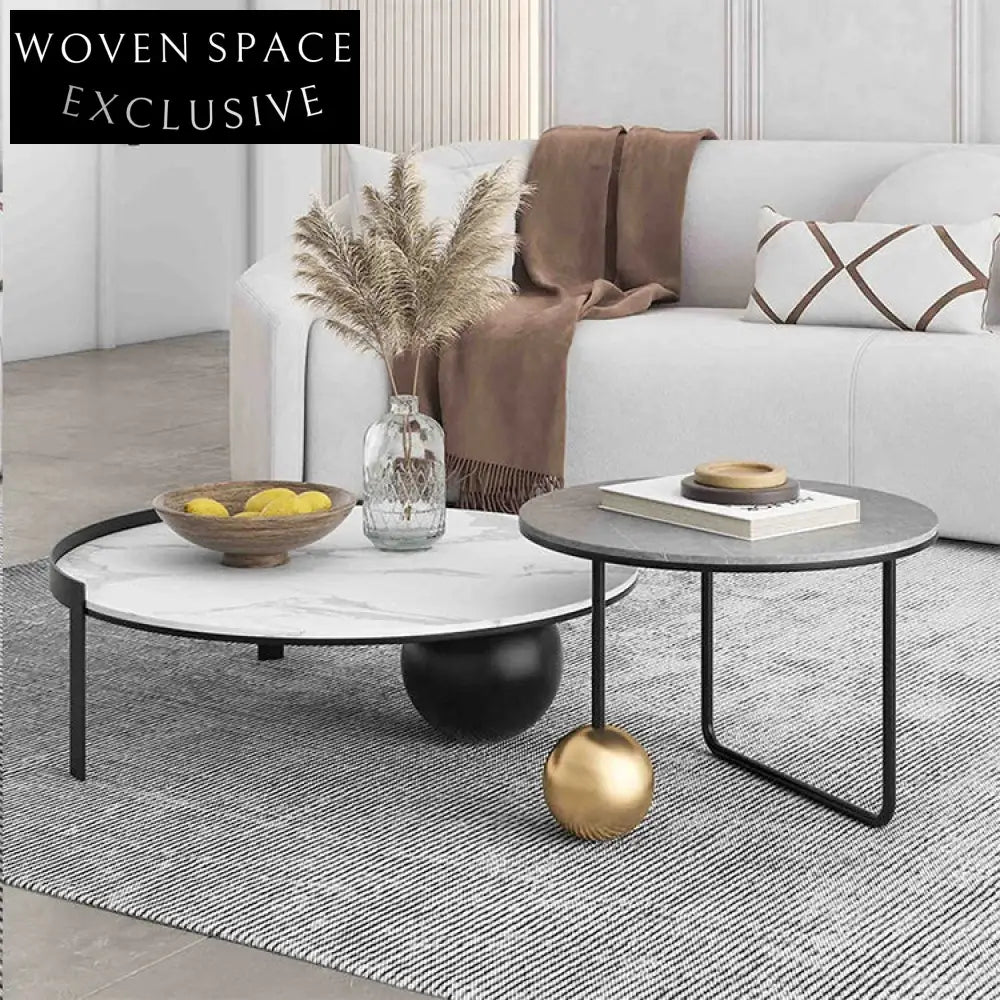 Luxury Modern Round Marble Top Coffee Table, Stainless Steel Base Accent Table