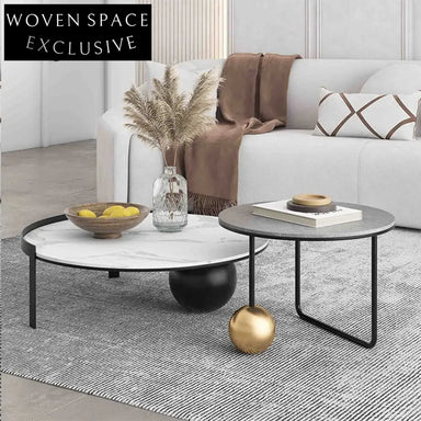 Luxury Modern Round Marble Top Coffee Table, Stainless Steel Base Accent Table