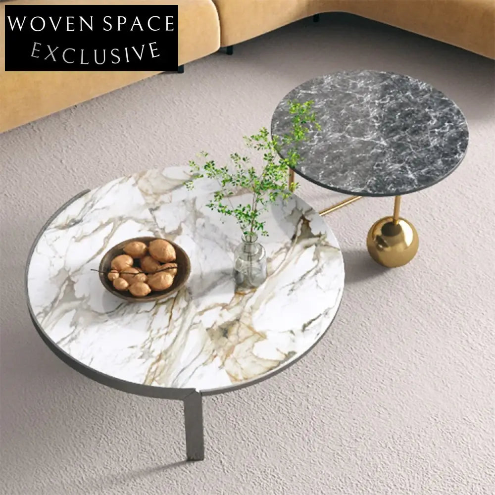 Luxury Modern Round Marble Top Coffee Table, Stainless Steel Base Accent Table