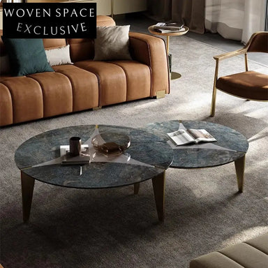 Luxury Modern Round Natural Marble Coffee Table with Golden Metal Frame