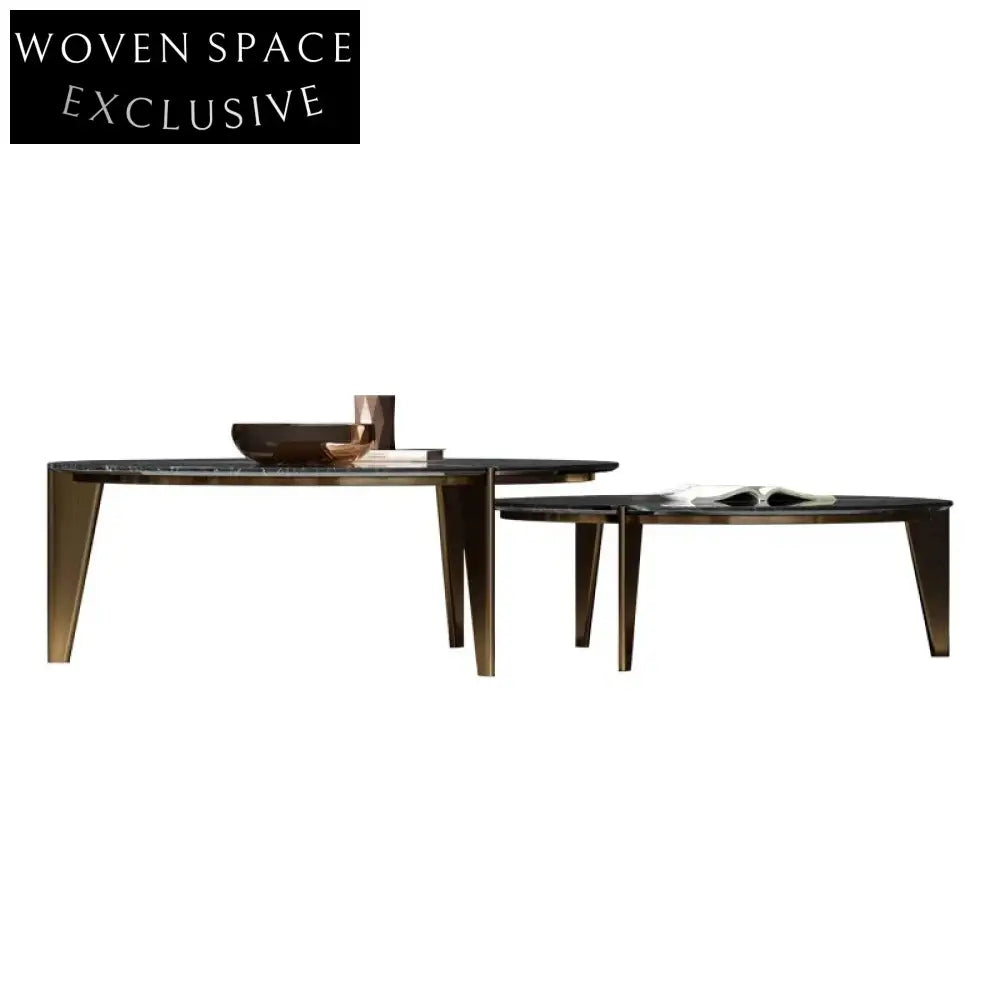 Luxury Modern Round Natural Marble Coffee Table with Golden Metal Frame