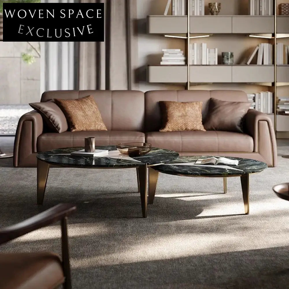 Luxury Modern Round Natural Marble Coffee Table with Golden Metal Frame