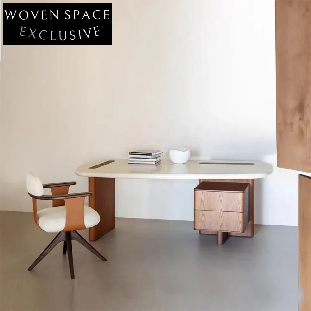 Luxury Modern Solid Wood Travertine Stone Top Versatile Home Office Desk