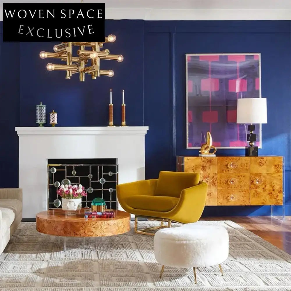 Luxury Modern Square Burl Wood Coffee Table with Clear Acrylic Legs