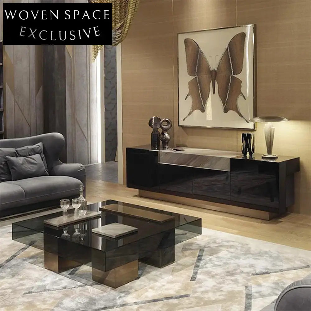 Luxury Modern Square Transparent Glass Gold Metal Living Room Coffee Table