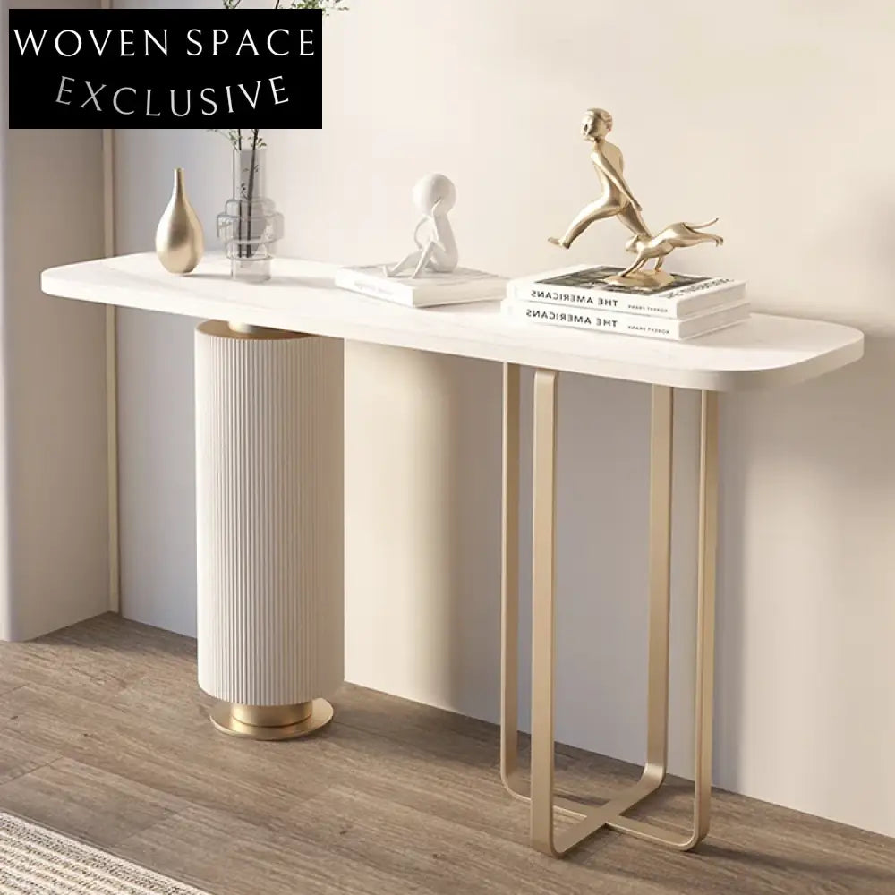 Luxury Modern Stainless Steel Entryway Console Table with Rock Board Top