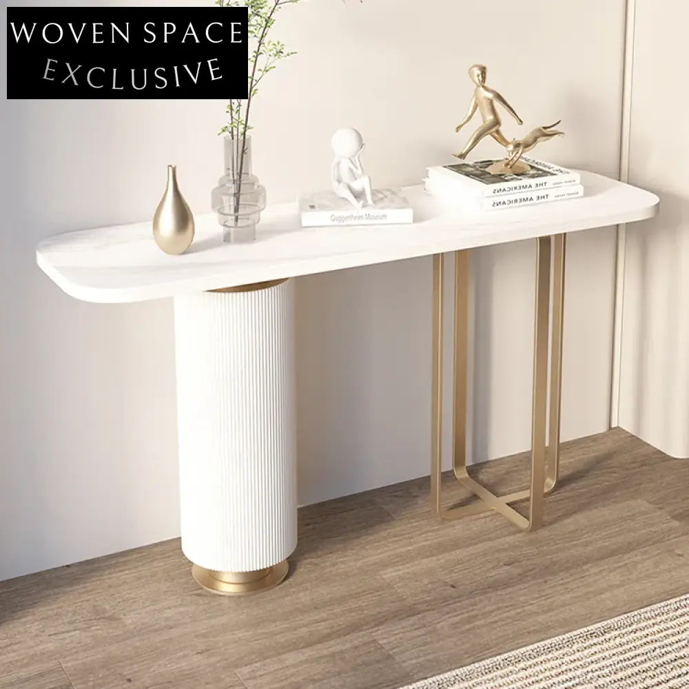 Luxury Modern Stainless Steel Entryway Console Table with Rock Board Top