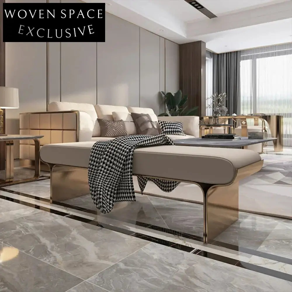 Luxury Modern Stainless Steel Frame Upholstered Bench for Bedroom Entryway