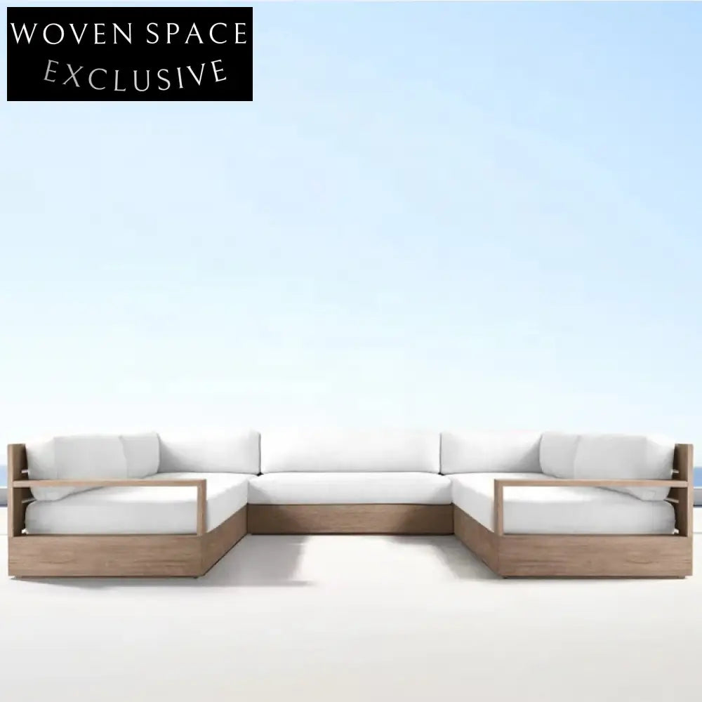 Luxury Modern Teak Wood Outdoor Sectional Sofa Set with Plush Cushions
