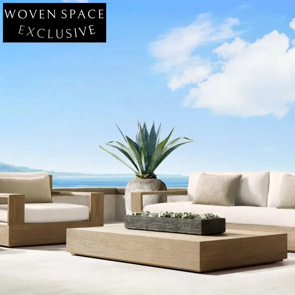 Luxury Modern Teak Wood Outdoor Sectional Sofa Set with Plush Cushions