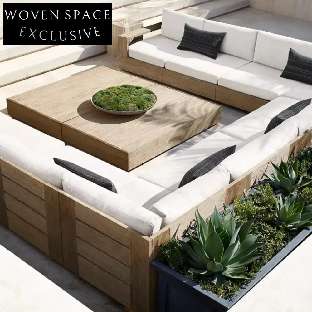 Luxury Modern Teak Wood Outdoor Sectional Sofa Set with Plush Cushions