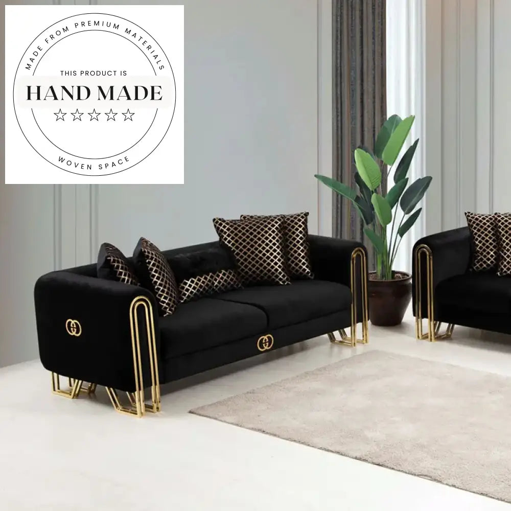 Luxury Modern Tufted Black Velvet Living Room Sectional Sofa