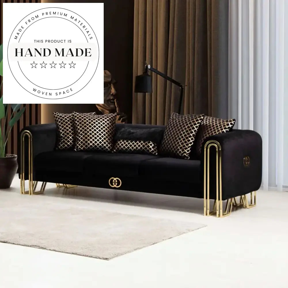 Luxury Modern Tufted Black Velvet Living Room Sectional Sofa