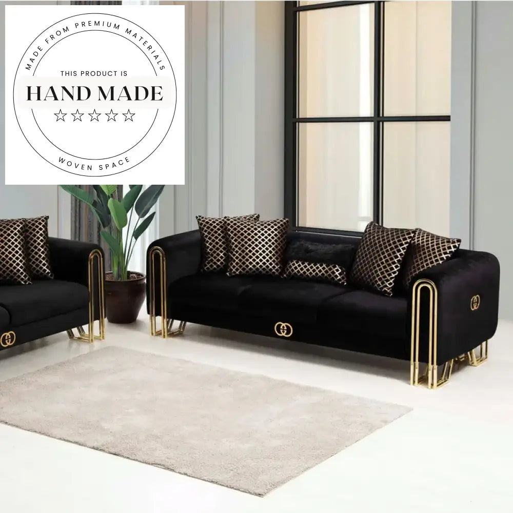 Luxury Modern Tufted Black Velvet Living Room Sectional Sofa
